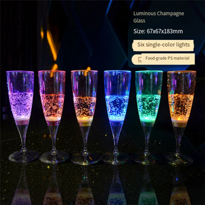 Luminous Bar Cup KTV Luminous Cocktail Glass 6Pcs Luminous Cups Food Grade Plastic Wine Glass LED Light Glasses Battery-AS97